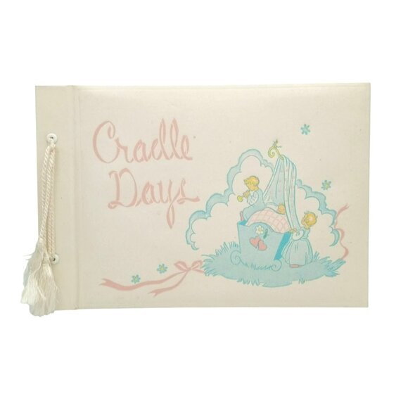 Baby Book Cradle Days Vintage Infant Pictures Album Memories Midcentury 11.25" - Picture 1 of 16